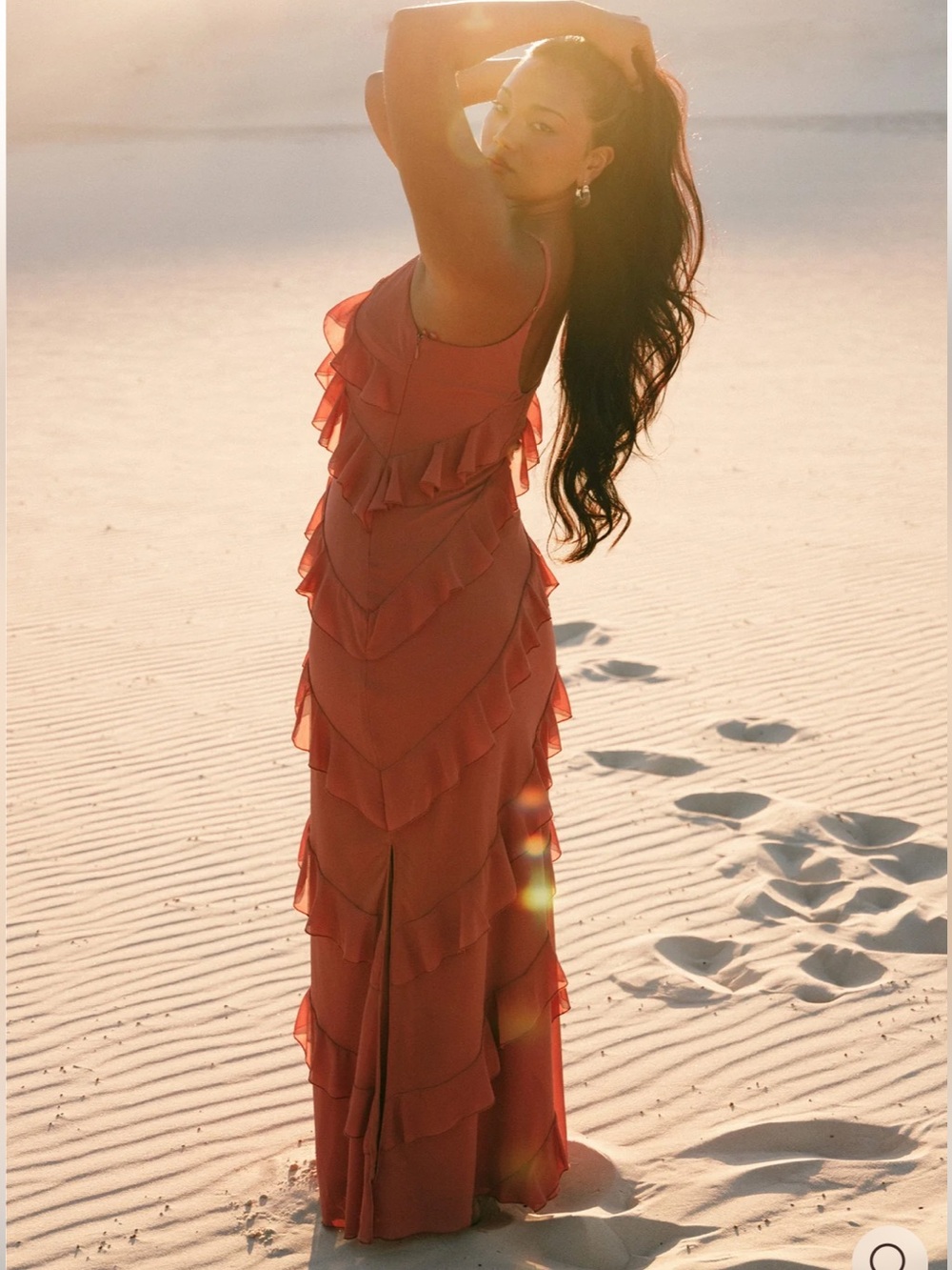 Petal & Pup Ciao Ruffle Maxi Dress Rosewood M Medium Dusty Terracotta